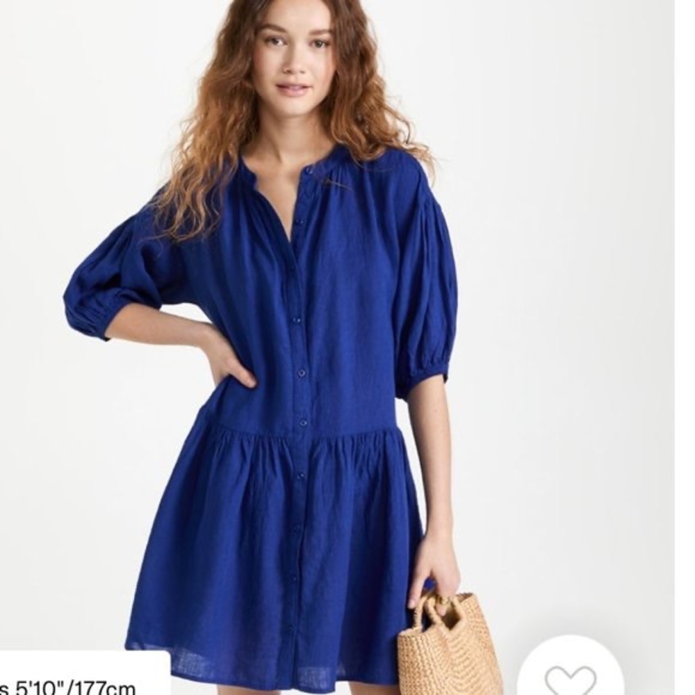 APIECE APART Linen Mini Dress in Lapis Blue Blue Size medium